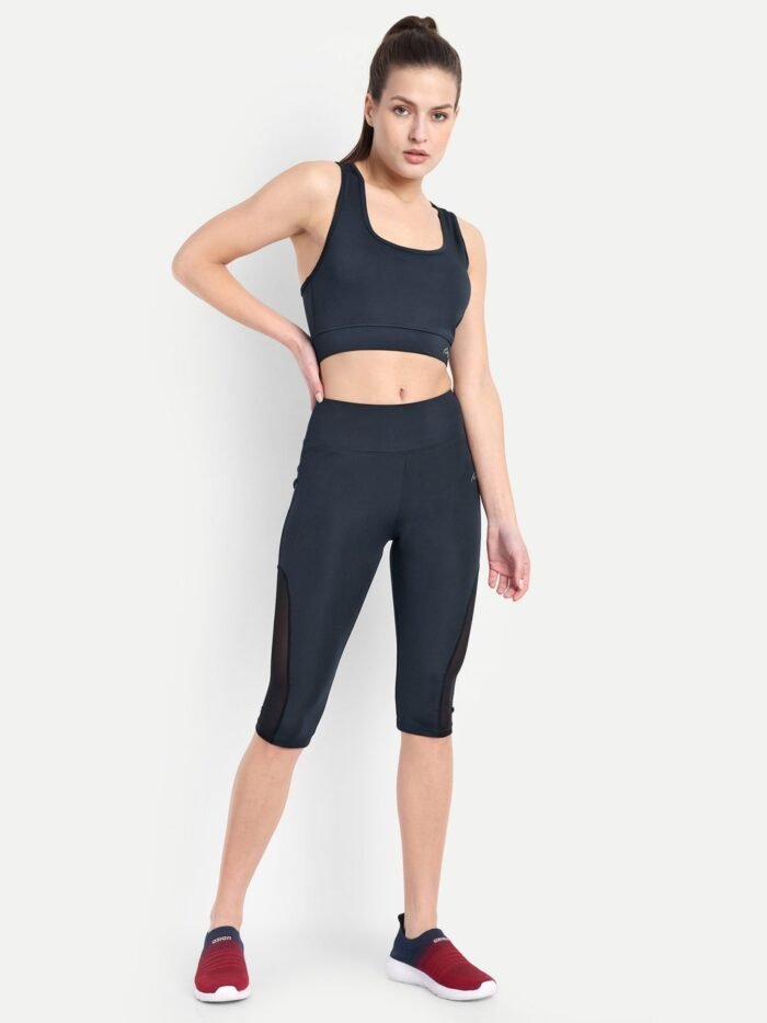 Waylene Women's Navy Blue High-Waisted Sports Capris with Mesh Panels | Yoga & Gym Wear India - Image 5