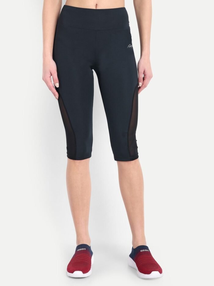 Waylene Women's Navy Blue High-Waisted Sports Capris with Mesh Panels | Yoga & Gym Wear India - Image 2