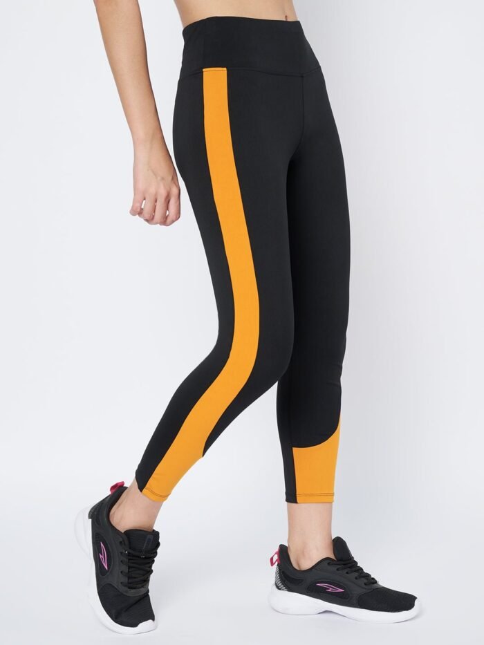 Waylene High-Performance Black and Mustard Gym Tights for Women, Shop Online, Buy Online - Image 3