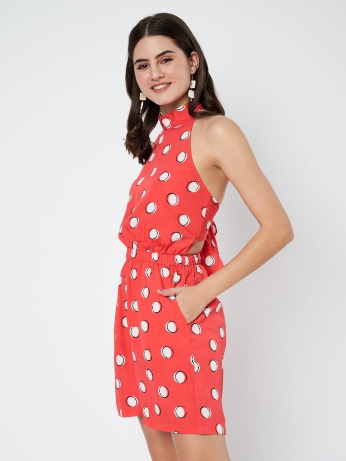 Waylene Red Polka Dot Jumpsuit for Women, Casual Wear, Shop Online, Buy Online - Image 3
