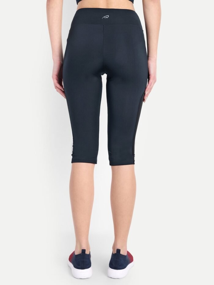 Waylene Women's Navy Blue High-Waisted Sports Capris with Mesh Panels | Yoga & Gym Wear India - Image 3
