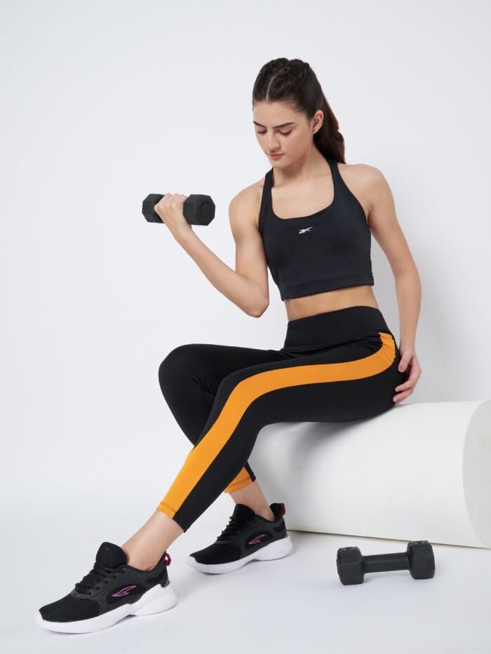 Waylene High-Performance Black and Mustard Gym Tights for Women, Shop Online, Buy Online