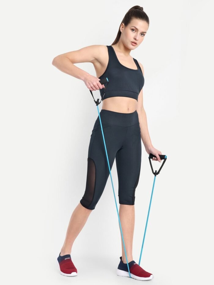 Waylene Women's Navy Blue High-Waisted Sports Capris with Mesh Panels | Yoga & Gym Wear India - Image 6