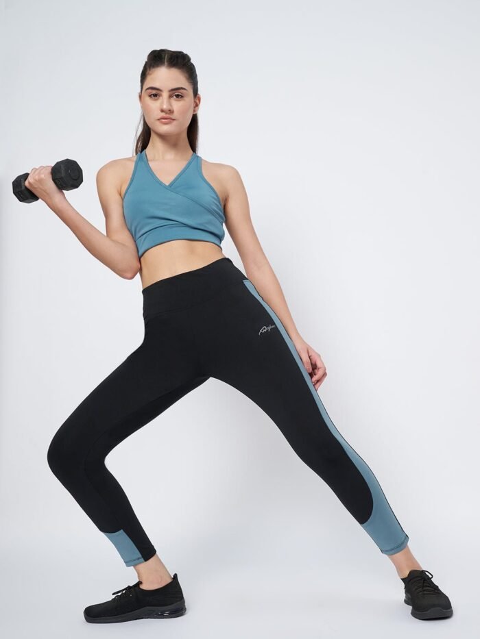 Waylene High-Waist Black and Airforce Blue Sports Tights for Women, Ideal for Yoga and Fitness, Shop Online, Buy Online - Image 7