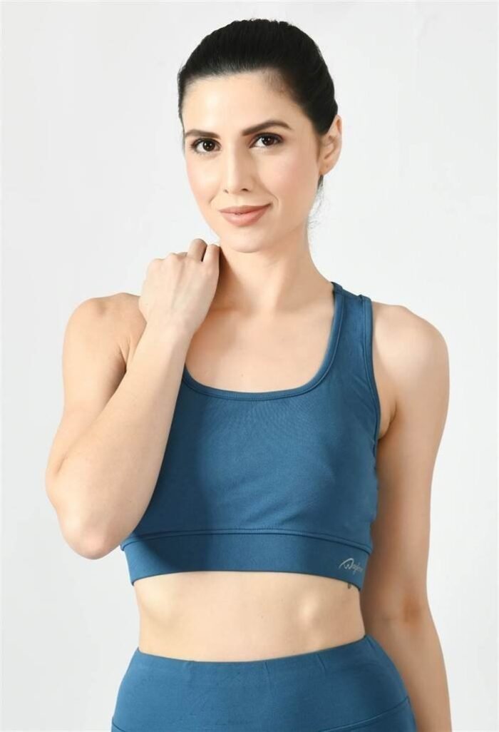 Waylene Women's Light Blue (Teal) Racerback Sports Bra | Non-Wired & Lightly Padded | Gym & Yoga Wear India