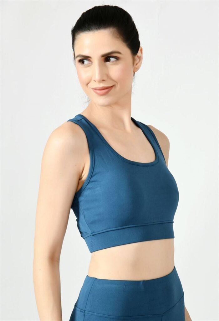 Waylene Women's Light Blue (Teal) Racerback Sports Bra | Non-Wired & Lightly Padded | Gym & Yoga Wear India - Image 3