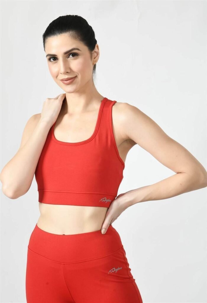Waylene Women's Red Racerback Sports Bra | Non-Wired & Lightly Padded | Gym & Yoga Wear India - Image 5