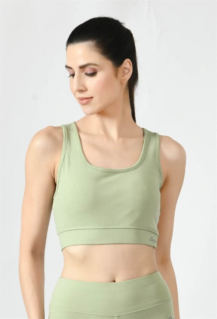 Waylene Women's Light Green (Pista Green) Racerback Sports Bra | Non-Wired & Lightly Padded | Gym & Yoga Wear India