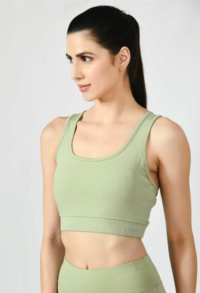 Waylene Women's Light Green (Pista Green) Racerback Sports Bra | Non-Wired & Lightly Padded | Gym & Yoga Wear India - Image 2