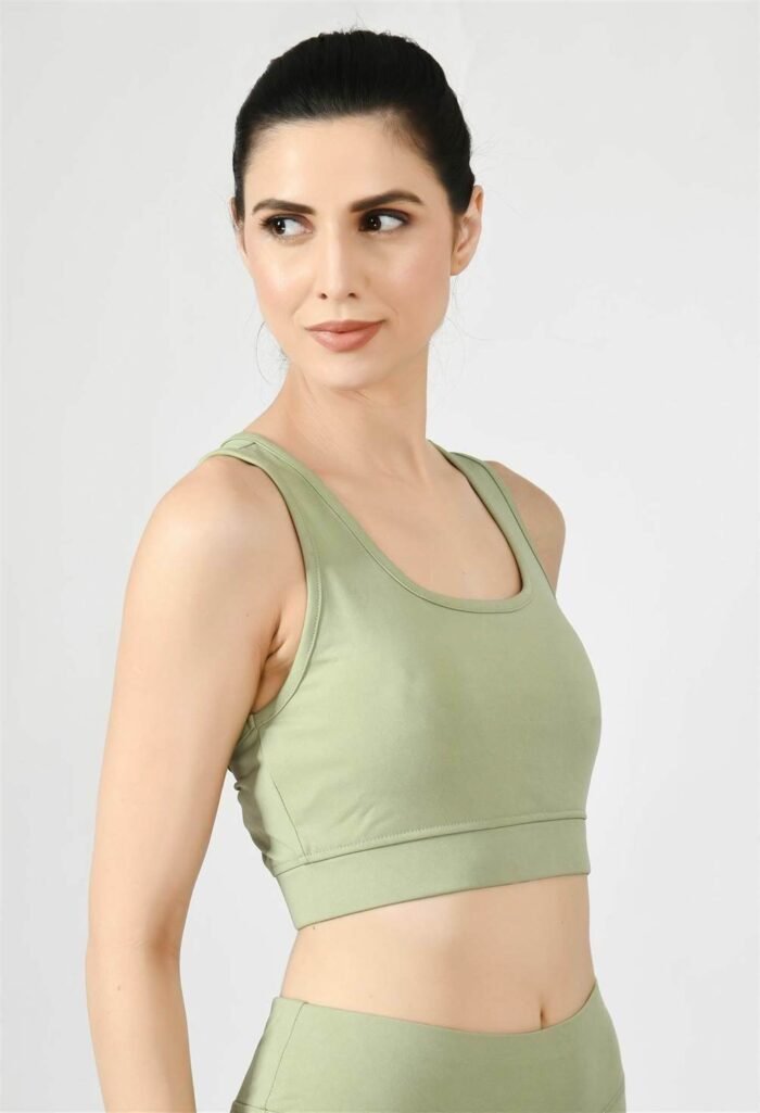 Waylene Women's Light Green (Pista Green) Racerback Sports Bra | Non-Wired & Lightly Padded | Gym & Yoga Wear India - Image 3