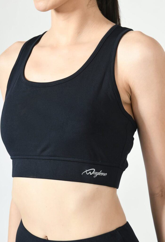 Waylene Women's Black Racerback Sports Bra | Non-Wired & Lightly Padded | Gym & Yoga Wear India - Image 4
