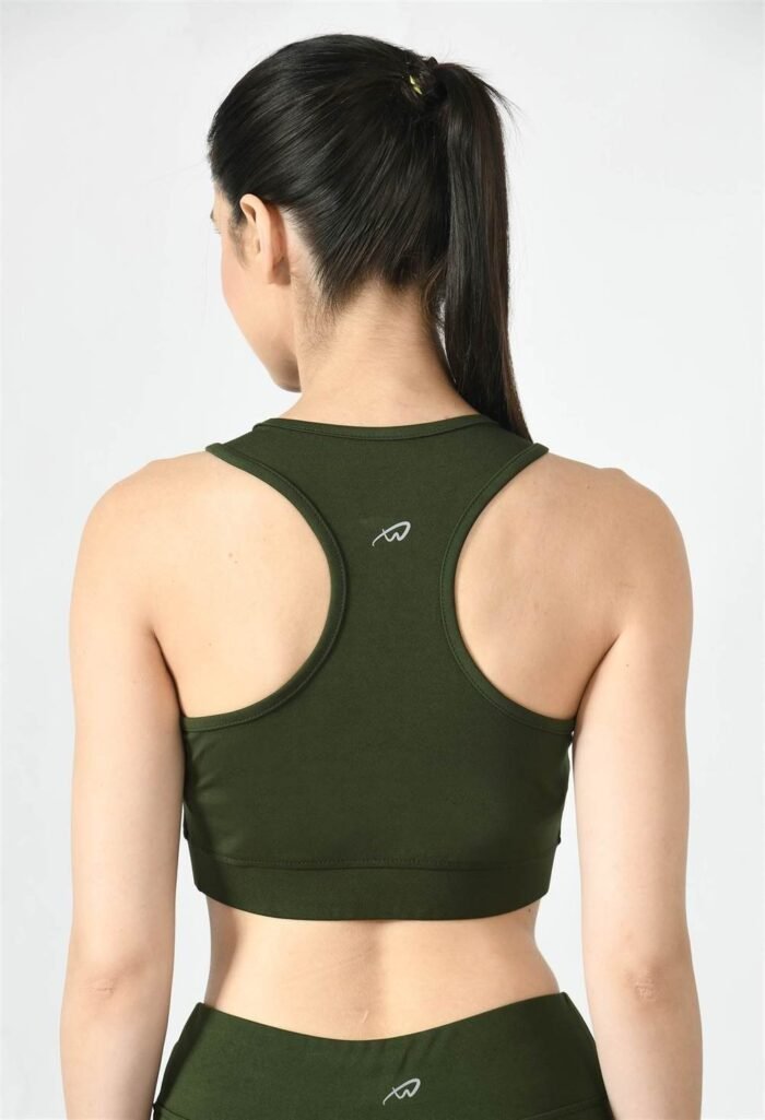 Waylene Women's Olive Green Racerback Sports Bra | Non-Wired & Lightly Padded | Gym & Yoga Wear India - Image 3