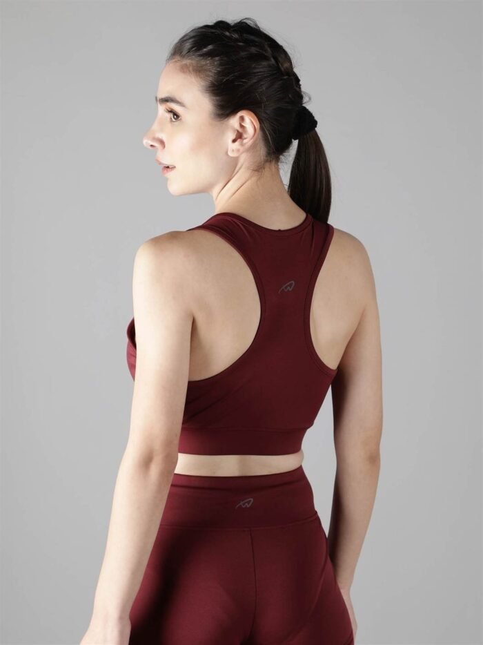 Waylene Women's Maroon (Wine) Racerback Sports Bra | Non-Wired & Lightly Padded | Gym & Yoga Wear India - Image 2