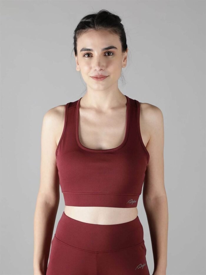 Waylene Women's Maroon (Wine) Racerback Sports Bra | Non-Wired & Lightly Padded | Gym & Yoga Wear India - Image 3