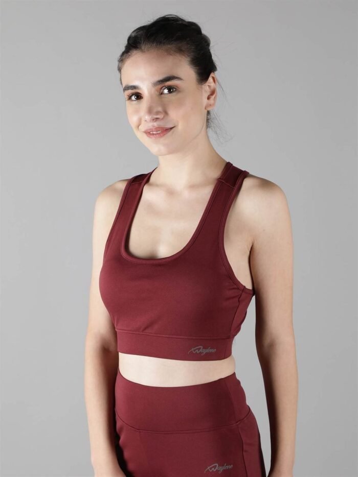 Waylene Women's Maroon (Wine) Racerback Sports Bra | Non-Wired & Lightly Padded | Gym & Yoga Wear India - Image 4