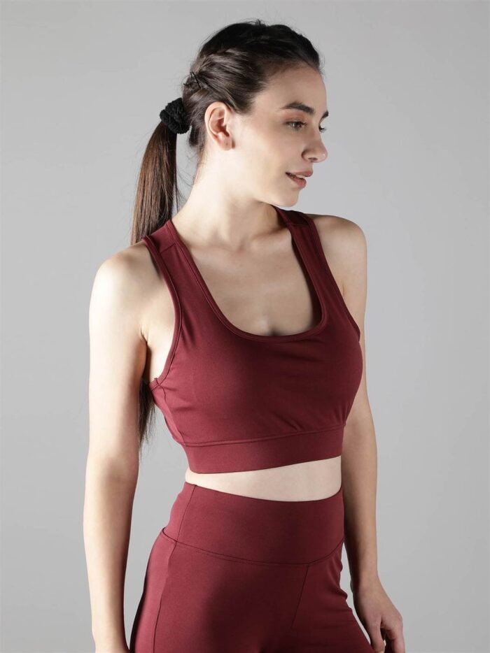 Waylene Women's Maroon (Wine) Racerback Sports Bra | Non-Wired & Lightly Padded | Gym & Yoga Wear India