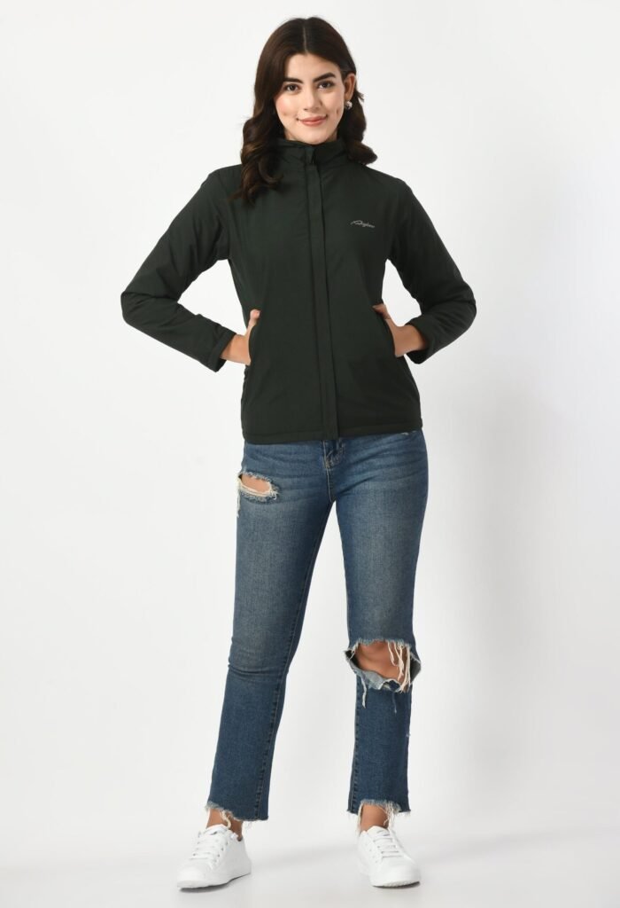 Olive Green Waterproof Winter Jacket for Women by Waylene | Stylish Outdoor Wear for Hiking and Skiing | Buy Online - Image 2