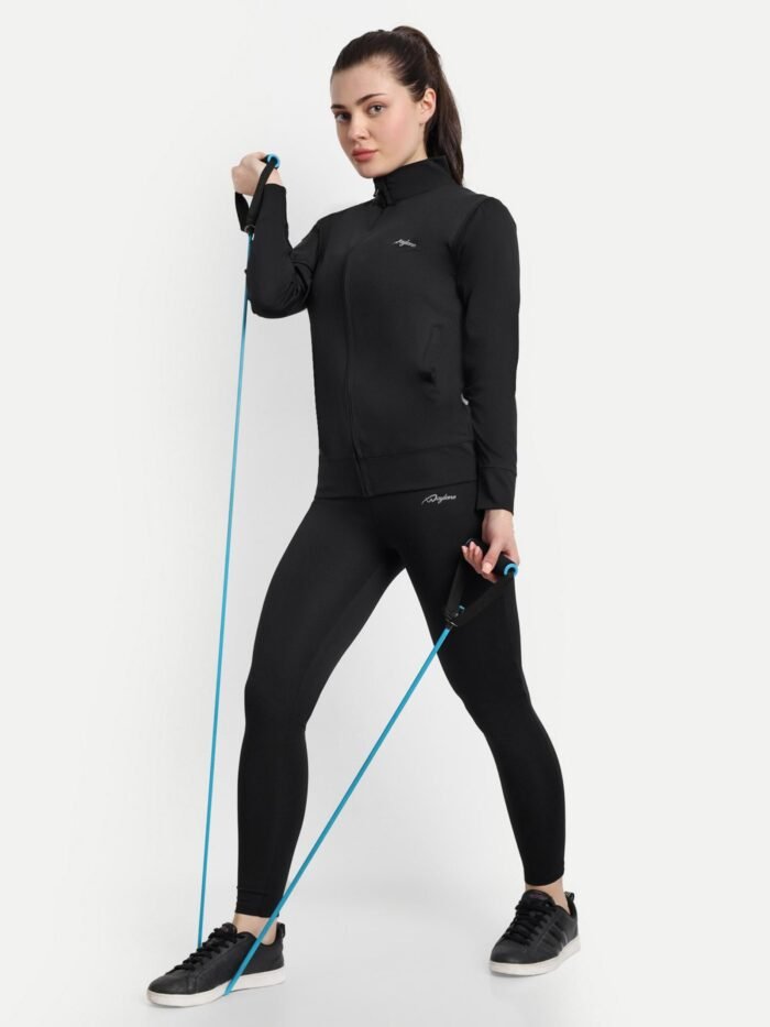 Waylene Premium Black Tracksuit for Women - Moisture-Wicking Polyester-Lycra Gym and Training Wear | Shop Online