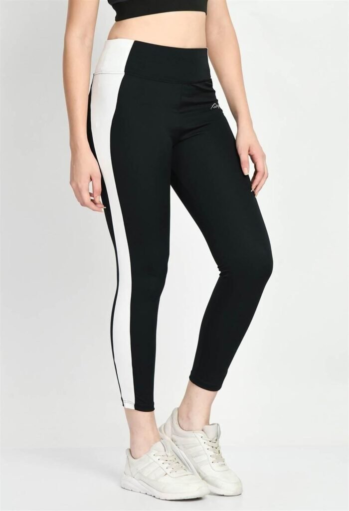 Waylene Color Block Black Tights for Women, Shop Online, Buy Online - Ideal for Gym and Casual Wear - Image 4