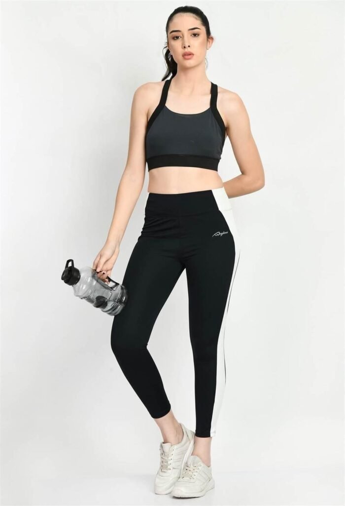 Waylene Color Block Black Tights for Women, Shop Online, Buy Online - Ideal for Gym and Casual Wear - Image 3