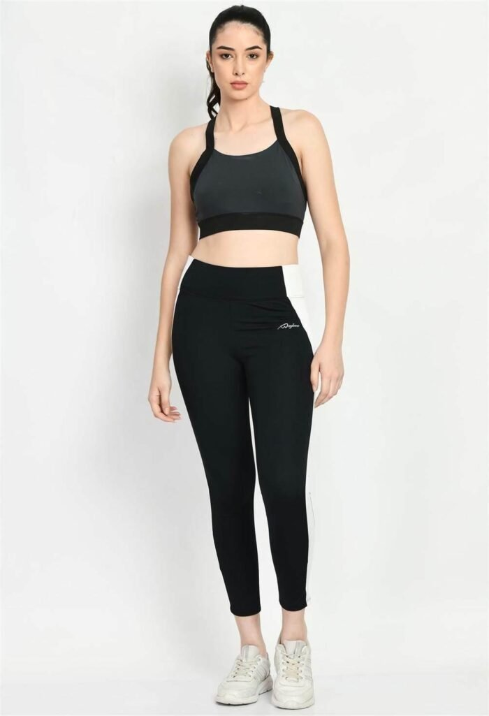 Waylene Color Block Black Tights for Women, Shop Online, Buy Online - Ideal for Gym and Casual Wear - Image 2