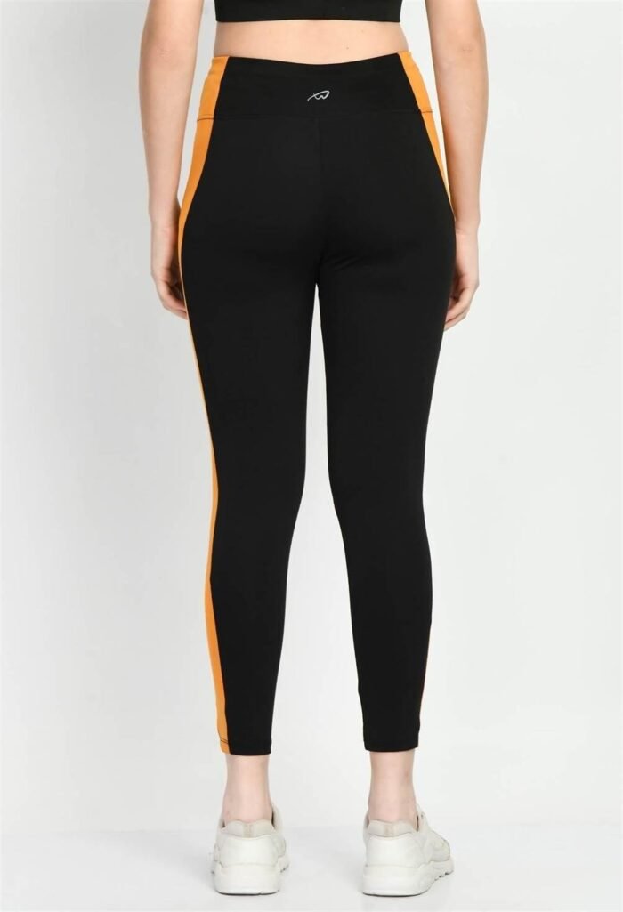 Waylene Color Block Black and Mustard Tights for Women, Shop Online, Buy Online - Perfect for Gym & Casual Wear - Image 6