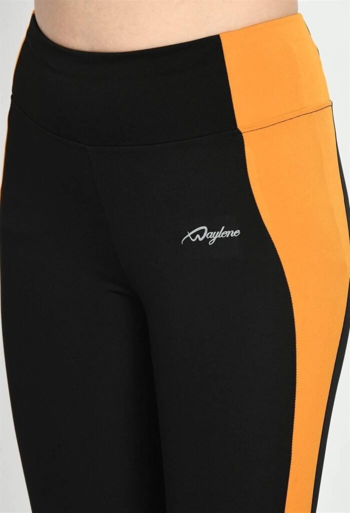 Waylene Color Block Black and Mustard Tights for Women, Shop Online, Buy Online - Perfect for Gym & Casual Wear - Image 5