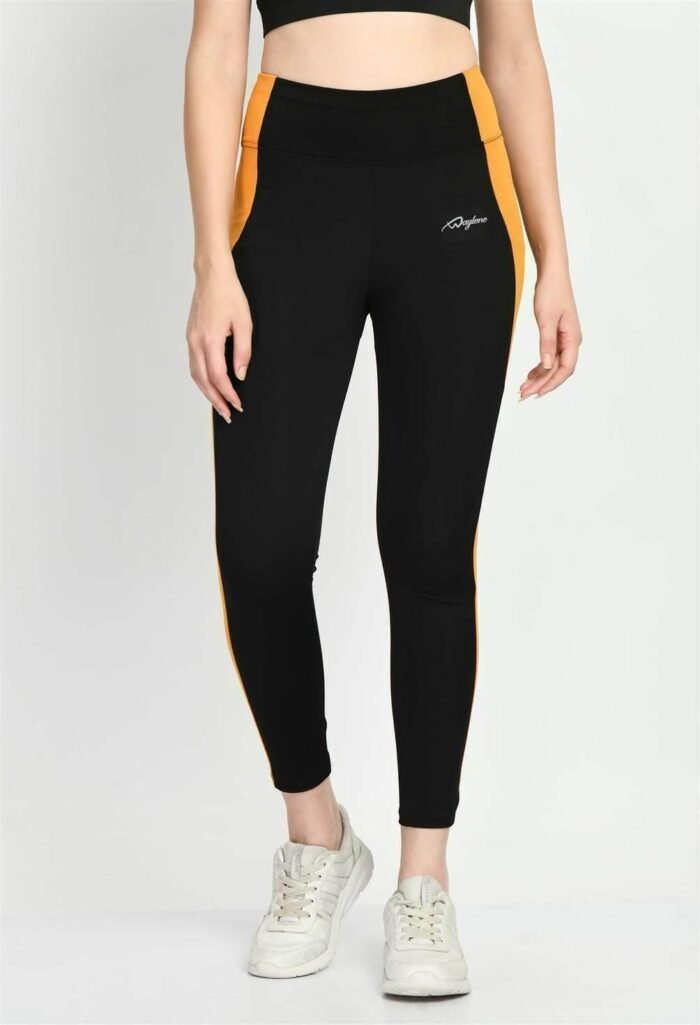 Waylene Color Block Black and Mustard Tights for Women, Shop Online, Buy Online - Perfect for Gym & Casual Wear - Image 4
