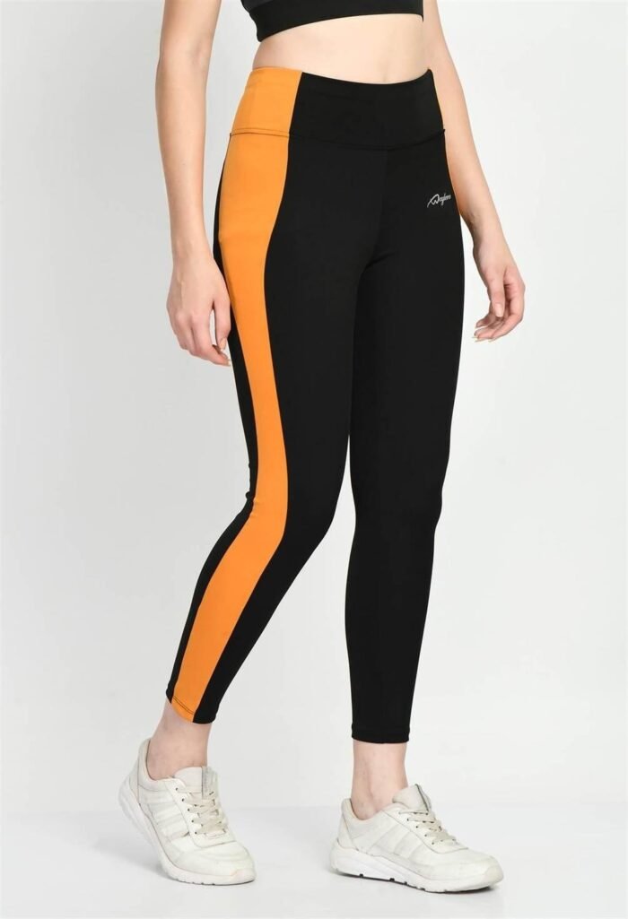Waylene Color Block Black and Mustard Tights for Women, Shop Online, Buy Online - Perfect for Gym & Casual Wear - Image 3