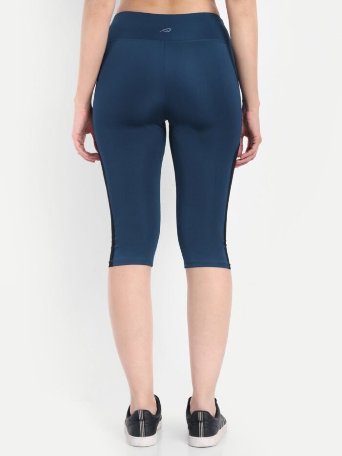 Waylene Women's Light Blue (Teal Blue) High-Waisted Sports Capris with Mesh Panels | India - Image 3