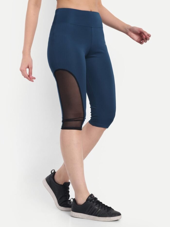 Waylene Women's Light Blue (Teal Blue) High-Waisted Sports Capris with Mesh Panels | India