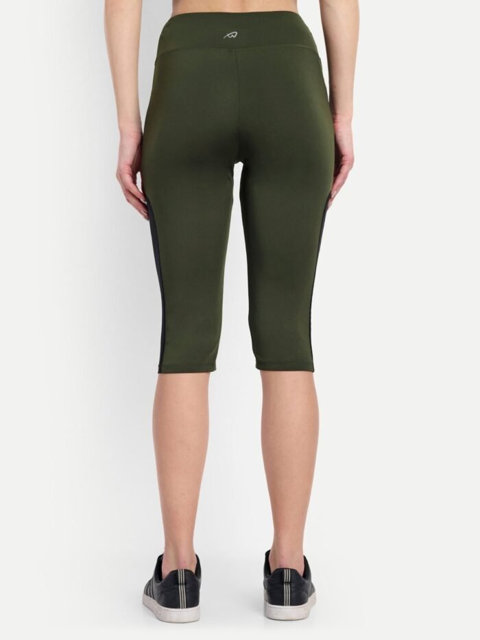 Waylene Women's Olive Green High-Waisted Sports Capris with Mesh Panels | Yoga & Gym Wear India - Image 3