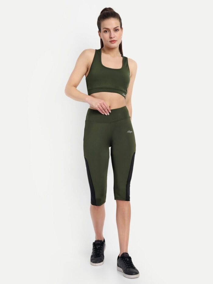 Waylene Women's Olive Green High-Waisted Sports Capris with Mesh Panels | Yoga & Gym Wear India - Image 5