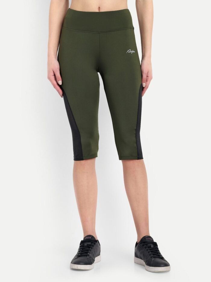 Waylene Women's Olive Green High-Waisted Sports Capris with Mesh Panels | Yoga & Gym Wear India - Image 2