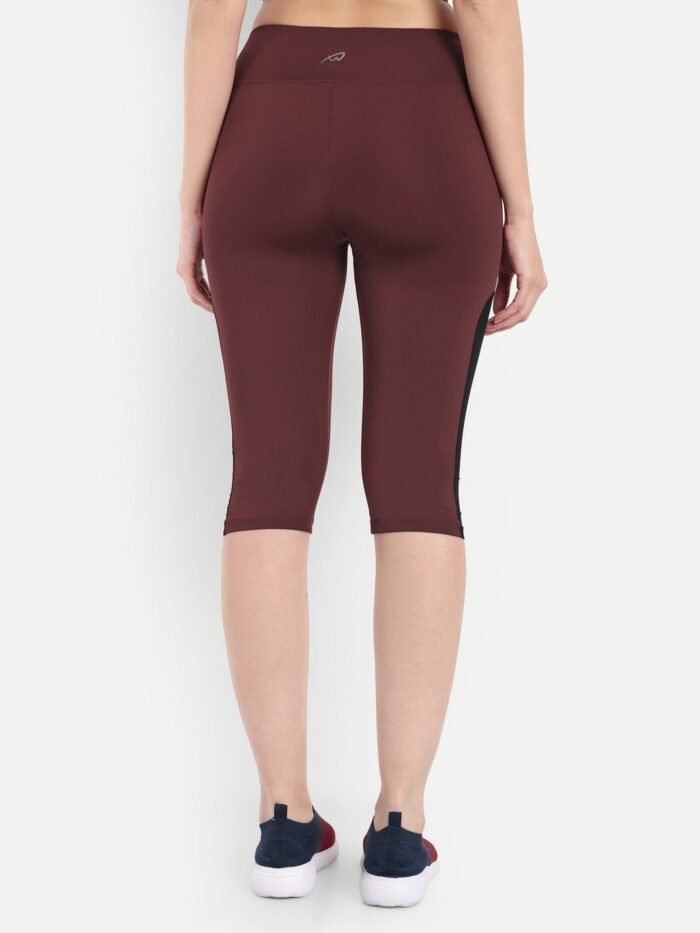 Waylene Women's Maroon (Wine) High-Waisted Sports Capris with Mesh Panels | Yoga & Gym Wear India - Image 3