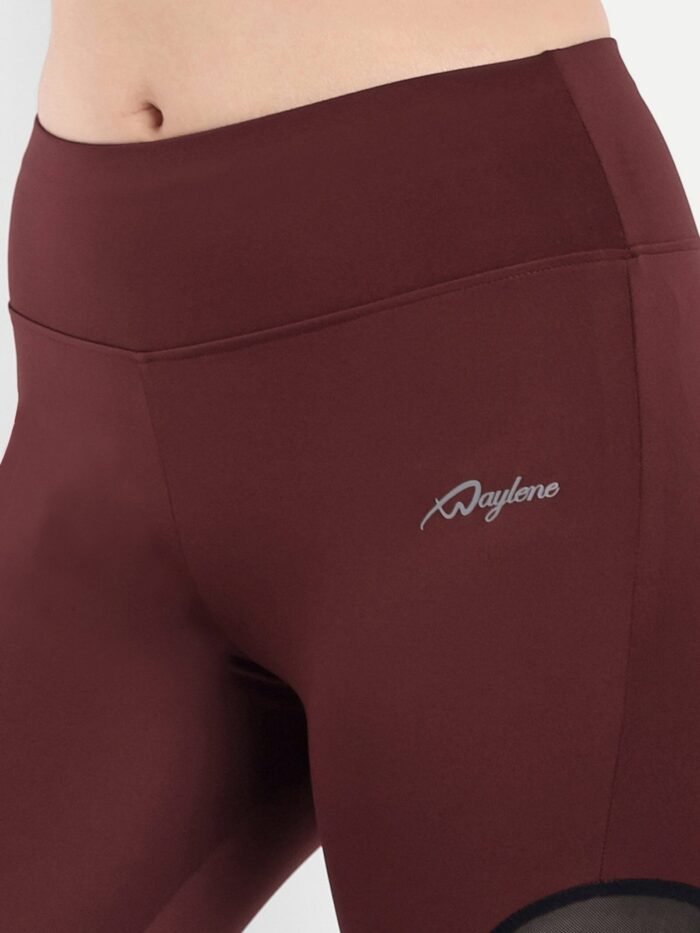 Waylene Women's Maroon (Wine) High-Waisted Sports Capris with Mesh Panels | Yoga & Gym Wear India - Image 4