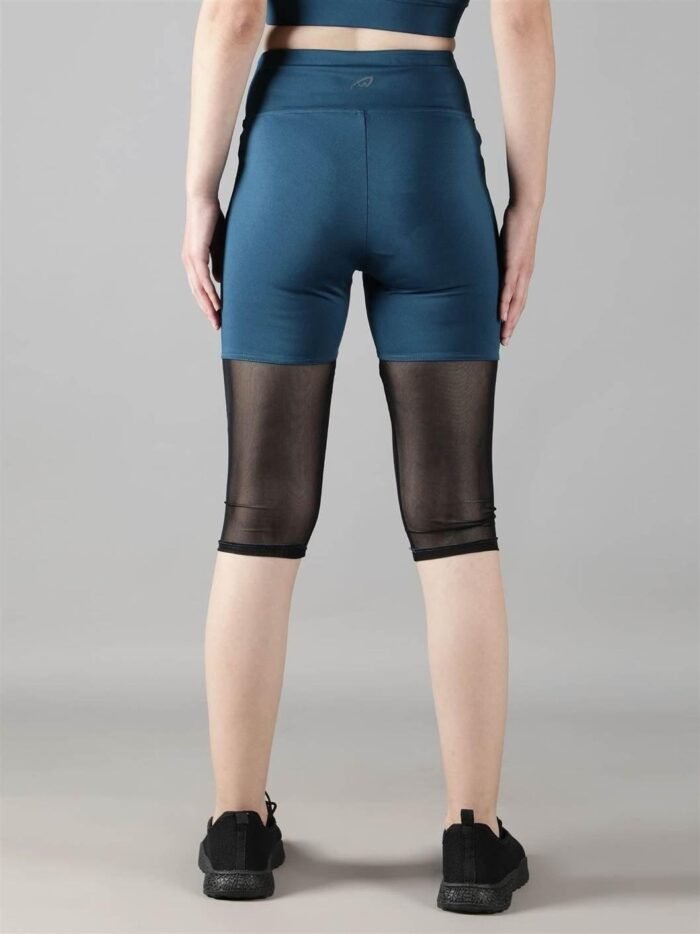 Waylene Women's Light Blue (Teal) High-Waisted Sports Capris with Rounded Mesh | Yoga & Gym Wear India - Image 4
