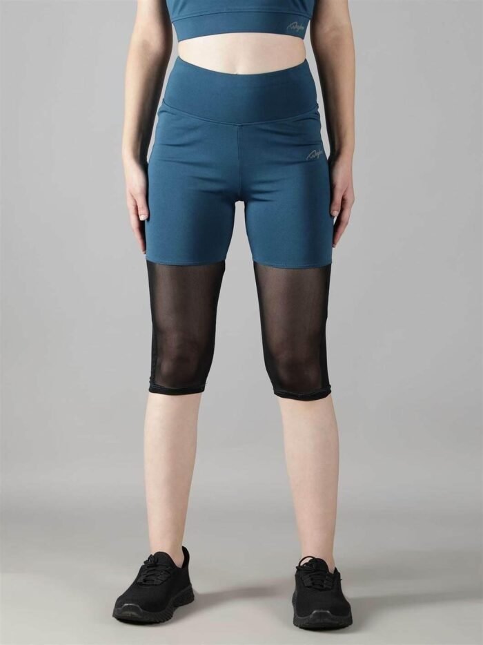 Waylene Women's Light Blue (Teal) High-Waisted Sports Capris with Rounded Mesh | Yoga & Gym Wear India - Image 2