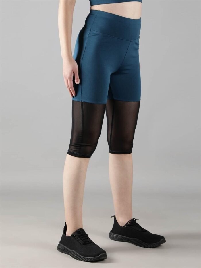 Waylene Women's Light Blue (Teal) High-Waisted Sports Capris with Rounded Mesh | Yoga & Gym Wear India - Image 3