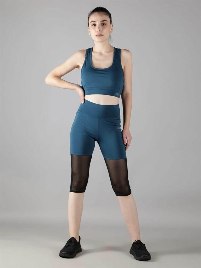 Waylene Women's Light Blue (Teal) High-Waisted Sports Capris with Rounded Mesh | Yoga & Gym Wear India - Image 7