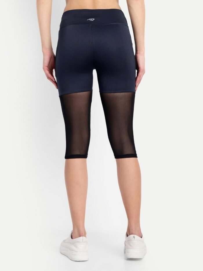 Buy Online Waylene Navy Blue High-Waisted Capri Leggings with Mesh Inserts | Premium Gym & Yoga Wear for Women | Shop Waylene Activewear - Image 3