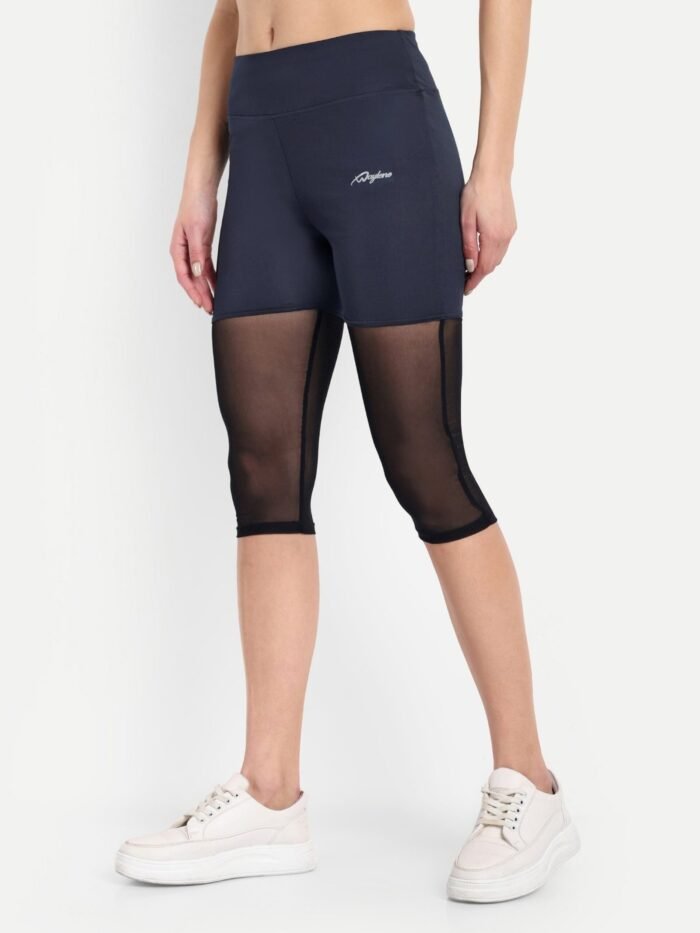 Buy Online Waylene Navy Blue High-Waisted Capri Leggings with Mesh Inserts | Premium Gym & Yoga Wear for Women | Shop Waylene Activewear - Image 2