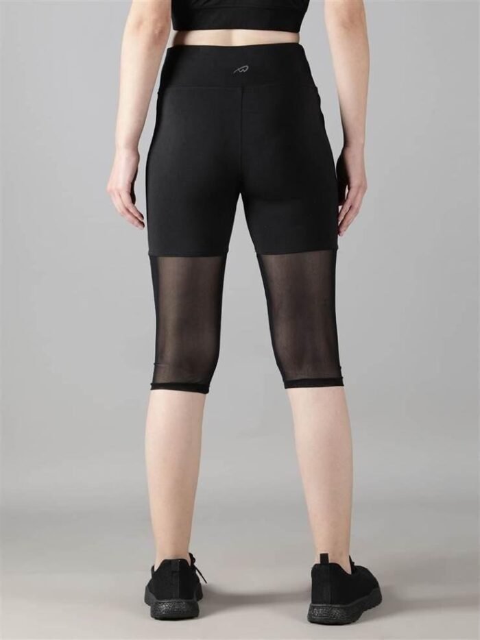 Waylene Women's Black High-Waisted Capri Leggings with Rounded Mesh | Gym & Yoga Wear India - Image 5