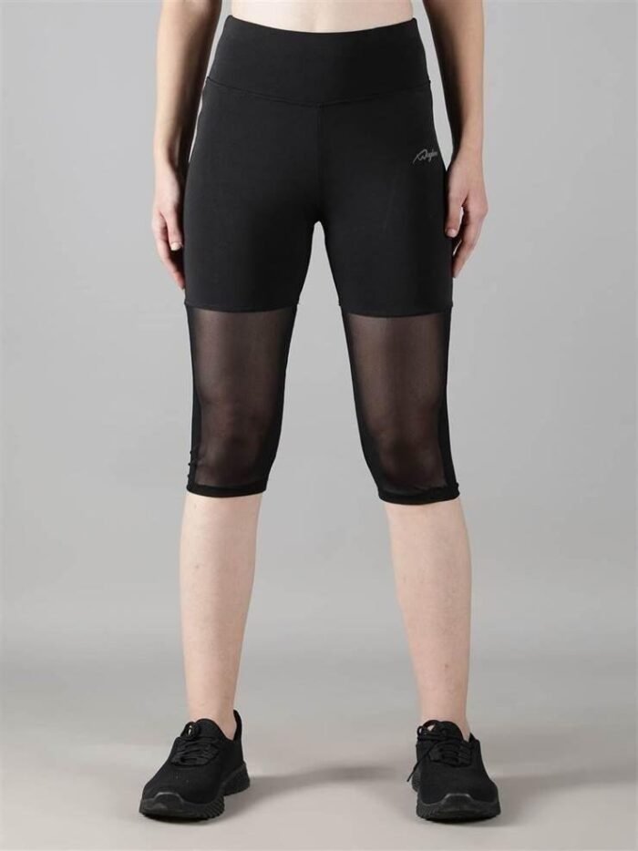 Waylene Women's Black High-Waisted Capri Leggings with Rounded Mesh | Gym & Yoga Wear India - Image 3