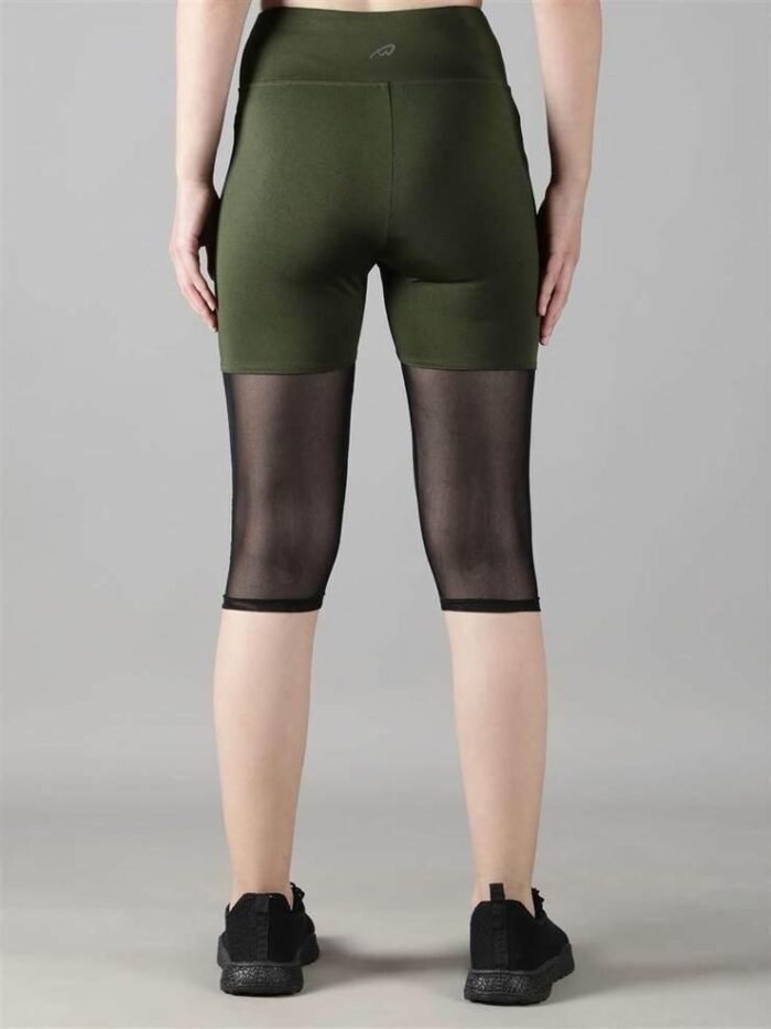 Waylene Women's Olive Green High-Waisted Capri Leggings with Rounded Mesh | Gym & Yoga Wear India - Image 5