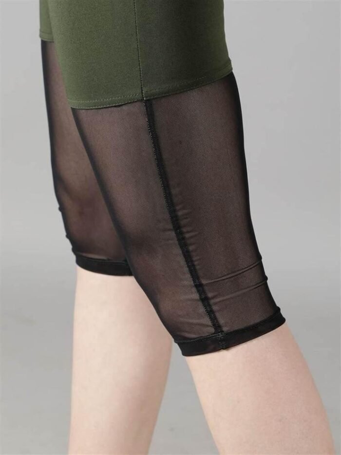 Waylene Women's Olive Green High-Waisted Capri Leggings with Rounded Mesh | Gym & Yoga Wear India - Image 6