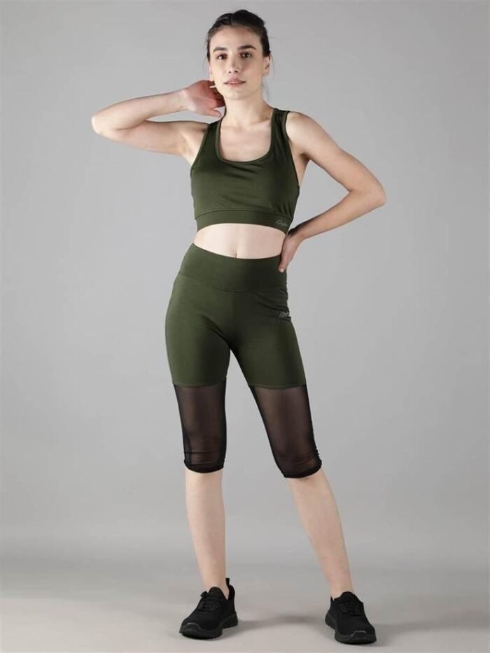 Waylene Women's Olive Green High-Waisted Capri Leggings with Rounded Mesh | Gym & Yoga Wear India - Image 4