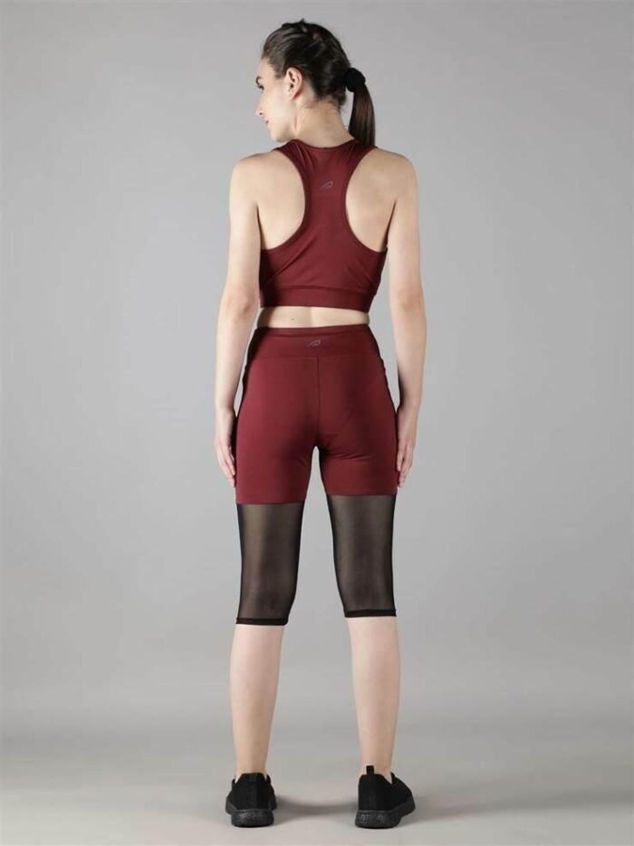 Waylene Women's Maroon (Wine) High-Waisted Capri Leggings with Rounded Mesh | Gym & Yoga Wear India - Image 8