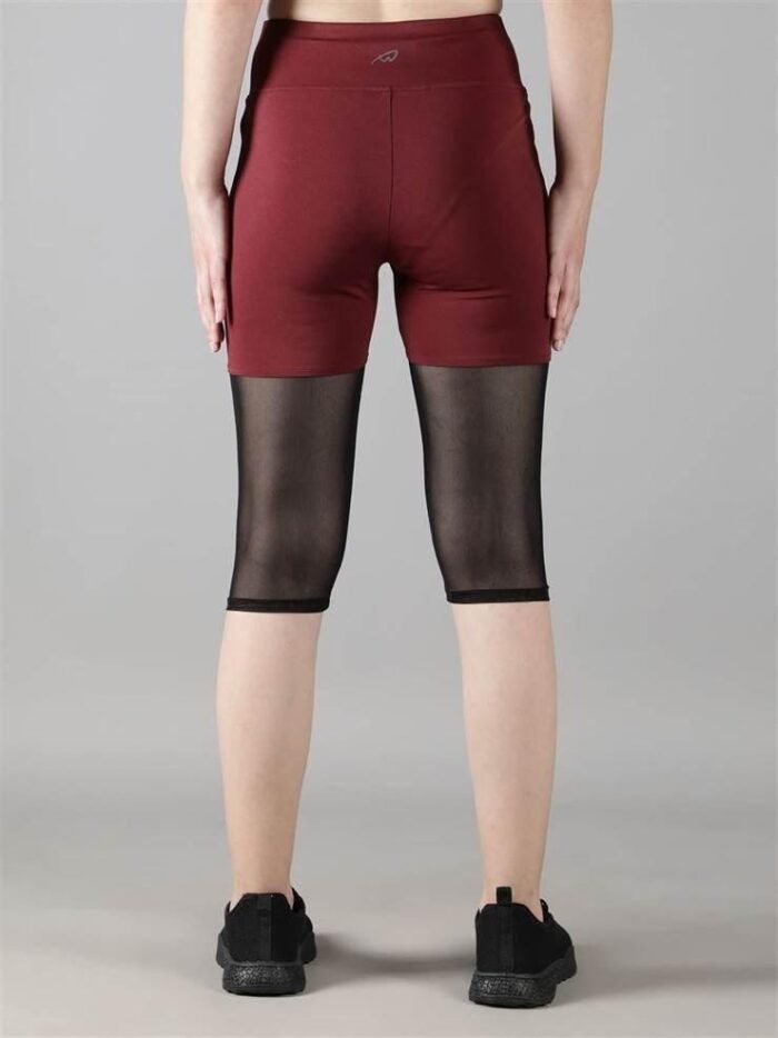 Waylene Women's Maroon (Wine) High-Waisted Capri Leggings with Rounded Mesh | Gym & Yoga Wear India - Image 7