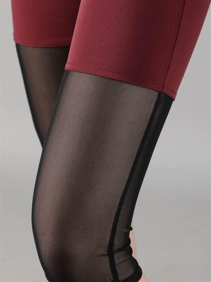 Waylene Women's Maroon (Wine) High-Waisted Capri Leggings with Rounded Mesh | Gym & Yoga Wear India - Image 5
